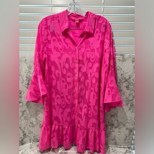 Lilly Pulitzer Linley Swim Coverup Plumeria Hot Pink Poly Swirl  Dress M